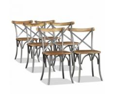 vidaXL bois de manguier massif et chaises de salle à manger en acier Dos croisé de cuisine Assise 6x - Chaise