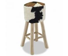Meelady Tabouret de Bar en Cuir Véritable et Teck pour Salon, Bar Rond /Carré - Chaise