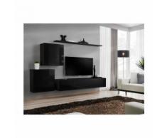 Meuble TV mural SWITCH V design, coloris noir brillant. - Meubles TV