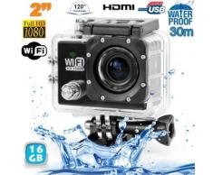 Camera sport wifi étanche caisson waterproof 12 MP Full HD Noir 16Go - Caméscope à carte mémoire