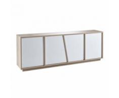 Enfilade 4 portes ouvrantes coloris blanc perle et chêne brossé - Meubles de cuisine