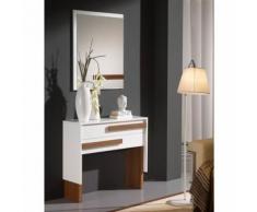 Meuble d'entrée Blanc/Noyer + miroir - IZMERE - Commodes