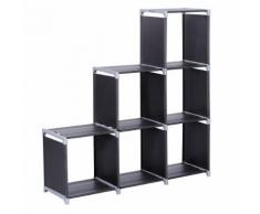 Etagère de 6 Casiers Bibliothèque Escalier tissu non-tissé 106 x 32 x 110 cm Noir - Étagère