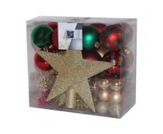 Kit de 44 décorations pour sapin - Rouge or et vert - Guirlandes, boules et cimier - Objet à poser