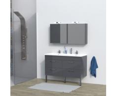 Le Quai des Affaires - Ensemble meuble sous-vasque + vasque résine + 2 armoires avec miroir milano / gris - Meubles de salle de bain
