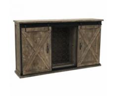 Bahut Enfilade Porte Coulissante Bois Fer Industriel Campagne 168 cm x 94 cm x 36 cm - Buffets