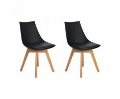 Lot de 2 Rétro Chaise Salle à Manger design scandinave, chaises de cuisine rembourrée Chaise avec pieds en bois et assise en PU, Noir - Chaise