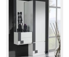 Vestiaire d'entrée blanc et couleur bois gris moderne ATRATO - L 120 x P 31,6 x H 197 cm - Vestiaires