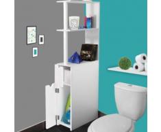 Meuble WC étagère bois gain de place pour toilette 2 portes blanches - Accessoires salles de bain et WC