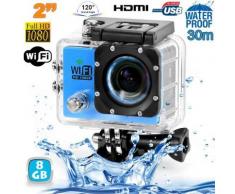Camera sport wifi étanche caisson waterproof 12 MP Full HD Bleu 8Go - Caméscope à carte mémoire