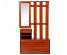 Ensemble de meubles d'entrée design contemporain : meuble chaussures, miroir et panneau porte-manteau panneaux de particules marron imitation bois - Commodes