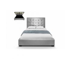 Lit capitonné coffre capitonné 140x190 + Sommier Cuir PU Argent SOMY - Cadre de lit