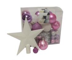 Kit de 44 décorations pour sapin - Rose et argent - Guirlandes, boules et cimier - Objet à poser