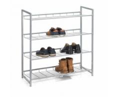 Etagère à chaussures SYSTEM 4 tablettes rangement pour 16 paires en métal laqué argenté - Meubles à chaussures