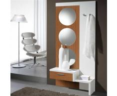 Meuble d'entrée Blanc/Noyer + miroir - GOMELLE - Commodes