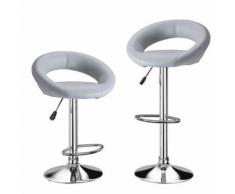 LANGRIA Tabourets de Bar Chaise En Cuir Artificiel Dossier Bas Assise Rembourrés Repose-Pieds Base Circulaire Chromés (2 Tabourets, Gris) - Chaise