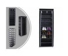 Penderie, Armoire, Placard à chaussures, 6 poches latérales, 160 x 58 x 28 cm, Noir, Matériau: Tubes en acier inoxydable, Connecteurs de tuyaux en plastique - Patères et portant