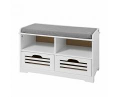 SoBuy® FSR36-K-W Meuble d'Entrée Banc de Rangement Commode à Chaussure - avec coussin rembourré, 2 compartiments ouverts et 2 cubes - Meubles à chaussures
