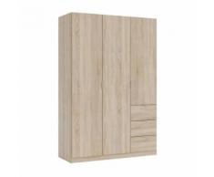 GLORIA Armoire de chambre style contemporain mélaminée décor chene canadien - L 135 cm - Armoire