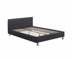 Lit simple pour adulte NIZZA 120 x 190 cm, 1 place et demi, avec sommier, revêtement en tissu noir capitonné, 1 personne - Cadre de lit