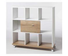 Etagère Blanche en Bois sur Roulettes et Porte Coulissante Design Moderne LUDO - Dessertes de rangement