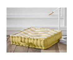 Coussin de sol coton 5 capitons zigzag jaune/blanc 45x45x12cm CALIFORNIA DREAM - Textile séjour
