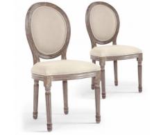 Lot de 2 chaises médaillon Louis XVI Tissu Beige - Chaise
