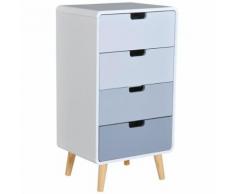 Meuble de rangement chiffonnier design scandinave 48L x 38l x 89H cm 4 tiroirs bois massif pin MDF blanc et bleu gris - Commodes