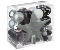 Kit de 44 décorations pour sapin - Noir blanc et argent - Guirlandes, boules et cimier - Objet à poser