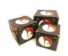 Set de 3 malles coffres bois 'Jardin des Plantes' noir rouge - Objet à poser