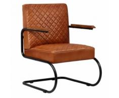 Meelady Fauteuil Cuir Véritable en Style Classe Moderne pour Salon/Bureau Marron Clair 63 x 75 x 88 cm - Chaise