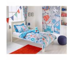 Riva Home - Draps housse Robot - Enfant (Taille 2: Lit simple) (Bleu) - UTRV1043 - Equipement du lit