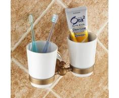 Porte-verres mural de type antique en laiton pour dentifrice et brosse à dents - Accessoires de bain