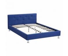 Lit double pour adulte NIZZA 140 x 190 cm, 2 places, avec sommier, revêtement en tissu bleu capitonné, 2 personnes - Cadre de lit