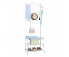 Portemanteau en Métal avec Rangement pour Chaussures et 5 Crochets,Blanc - Portes manteaux