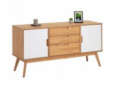 Buffet TIVOLI style scandinave design vintage nordique commode bahut vaisselier 3 tiroirs 2 portes en pin massif finition bois/blanc - Buffets