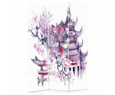 Feeby Séparateur de pièce 3 parties Paravent en toile pivotant déco, Paysage japonais 110x150 cm - Objet à poser