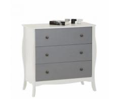 Commode de chambre ANTOINETTE style baroque rococo design moderne, rangement avec 3 tiroirs, en pin massif lasuré blanc/gris - Commodes
