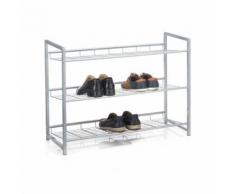 Etagère à chaussures SYSTEM 3 tablettes rangement pour 12 paires en métal laqué argenté - Meubles à chaussures