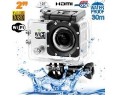 Camera sport wifi étanche caisson waterproof 12 MP Full HD Blanc - Caméscope à carte mémoire