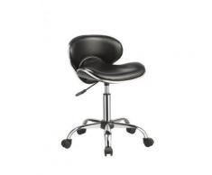 Tabouret à roulettes design hauteur réglable simili-cuir noir TABO09034 - Objet à poser