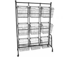 Etagère sur roulettes 9 paniers grillagés - Étagère