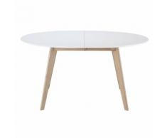 Table extensible ovale blanche et bois clair LEENA - Tables salle à manger