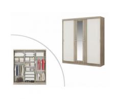 Armoire DIDDA - 3 portes coulissantes - Avec miroir - L205cm - Chêne et ivoire - Armoire