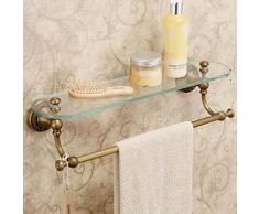 Porte-serviette en laiton antique avec etagère en verre - Accessoires salles de bain et WC
