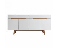 Buffet scandinave blanc brillant et frêne 180cm MELKA - Buffets