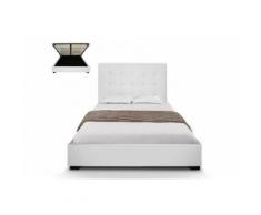 Lit capitonné coffre capitonné 140x190 + Sommier Cuir PU Blanc SOMY - Cadre de lit