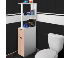 Meuble WC étagère bois gain de place pour toilette 2 portes hêtre - Accessoires salles de bain et WC