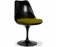 Myfaktory - Chaise tulipe pivotante - tissu - coque noire - fibre de verre olive - Chaise