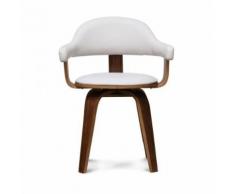 Chaise pivotante 360° simili-cuir blanc et peuplier massif Walnut - Chaise
